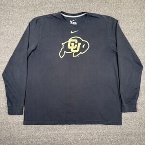 Nike Colorado Buffaloes T-Shirt Mens XXL Black Center Swoosh Long Sleeve NCAA